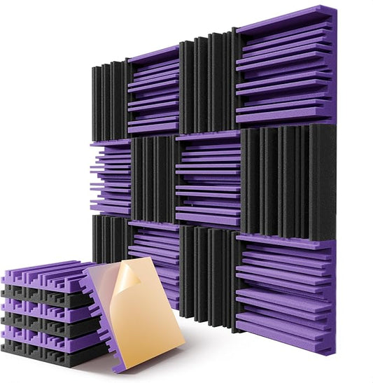 8 Pack Sound Proof Foam Panels for Wall,12" X 12" X 2" Self-Adhesive Acoustic Foam Panels,High Resilience Soundproof Wall Panels,Sound Absorbing Panels for Home Studios, Offices - Black & Purple