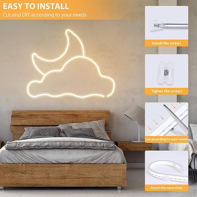 Lamomo LED Neon Lights, 12V Warm White Dimmable LED Strip Lights, 16.4ft/5m Waterproof LED Neon Rope Lights, Silicone 3000K Neon LED Strip for Bedroom Indoor Home Decor (Power Adapter Included)