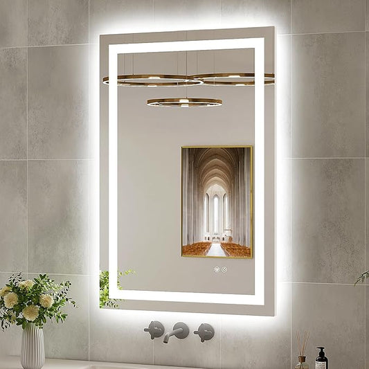 24x36 LED Bathroom Mirror with Lights, Brighter Backlit + Front Lit, Tempered Glass, Dimmable, Multiple Light Modes, Anti-Fog Lighted Bathroom Vanity Mirror for Wall, Memory Function