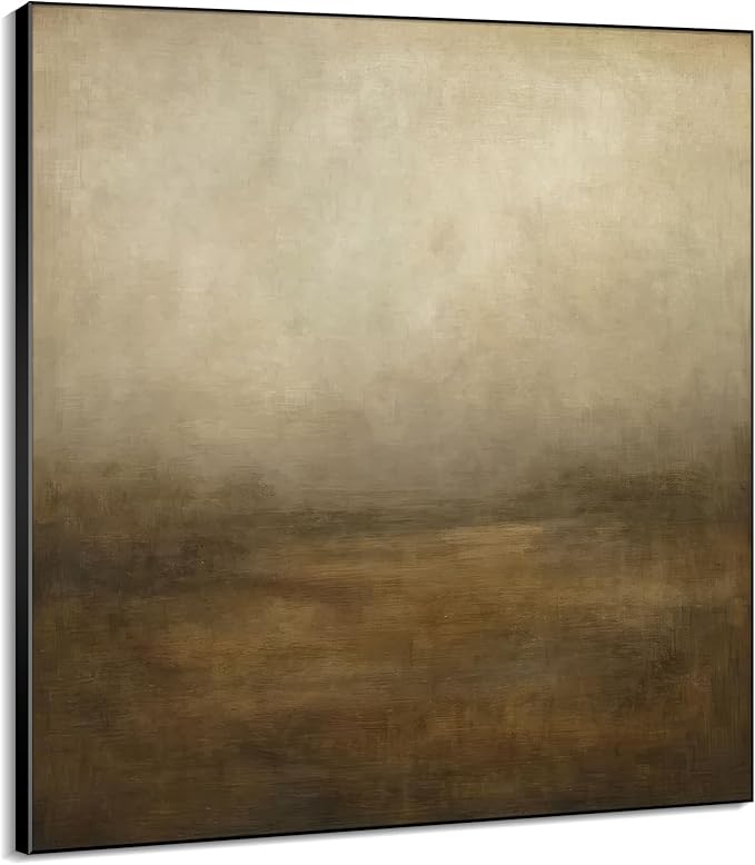 46"x46" XL Framed Wall Art - Soft Morning Field Warm Neutral Abstract Landscape (Frame Assembly Required)