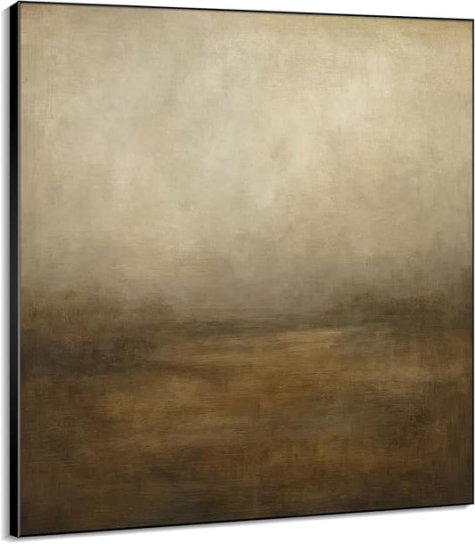72"x72" XL Framed Wall Art - Soft Morning Field Warm Neutral Abstract Landscape (Frame Assembly Required)