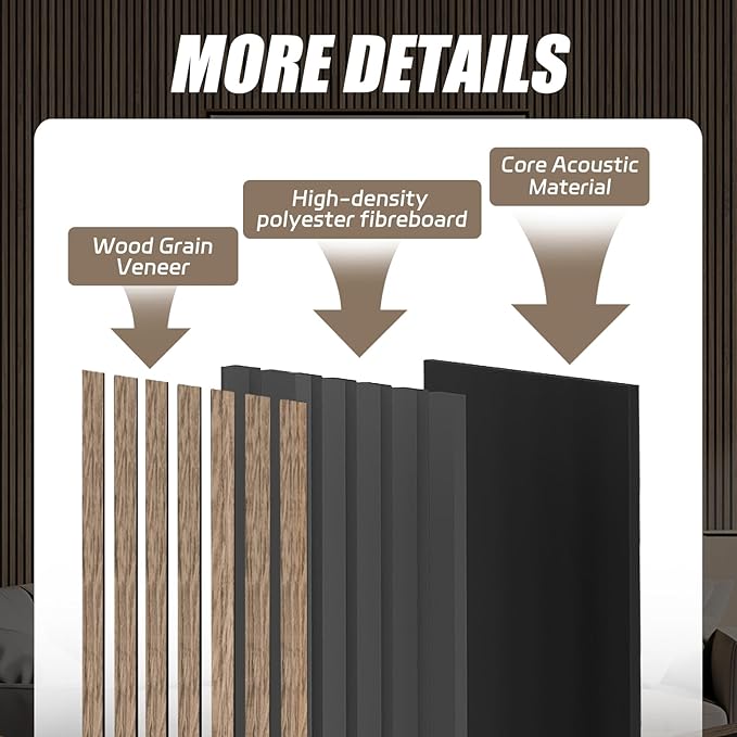 4 Pack 94.5" × 11" Wood Panels for Wall, Acoustic Soundproof Wall Slat Panels, 3D Wall Panels for Home Office Decoration, Natural Walnut