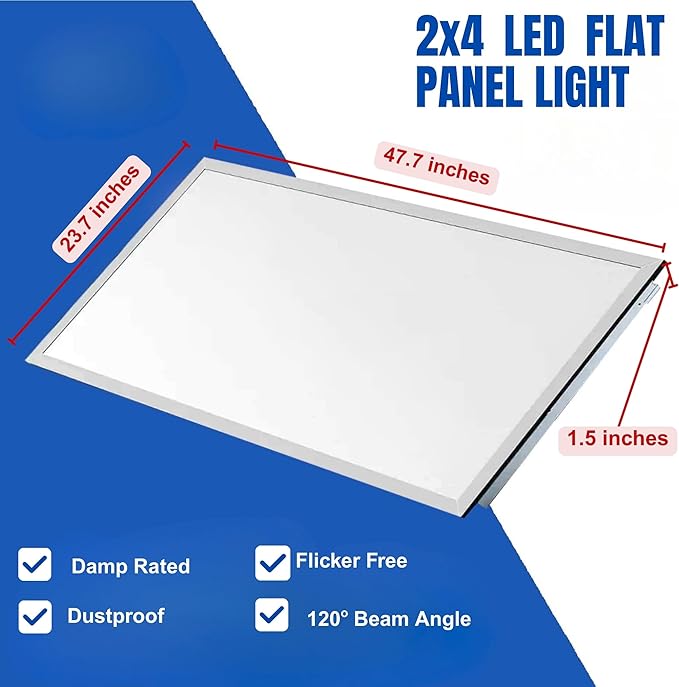 2×4 LED Flat Panel Light|Pack of 6|5 CCT Selectable|Dimmable|Flicker-Free|Energy-Efficient Ceiling Lighting