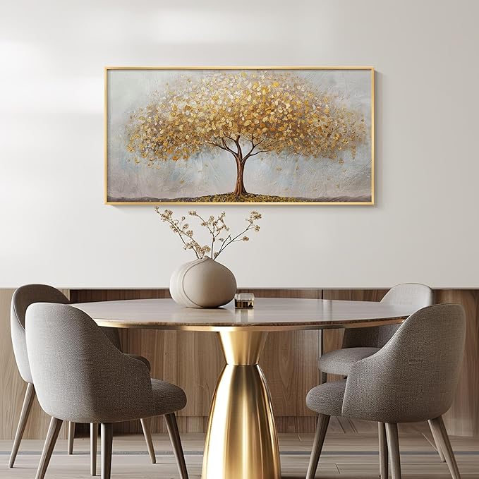 Large Framed Tree of Life Gold Wall Art, Modern Canvas Prints Paintings Artwork for Walls, Luxury Golden Big Tree Pictures for Bedroom Dining Room Fireplace Office Living Room Wall Decor