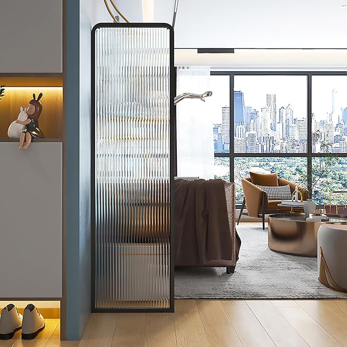 Modern Room Divider ， Metal Glass Partition, Folding Privacy Screens, Decorative Freestanding 4 Panel for Room Separation and Partitioning