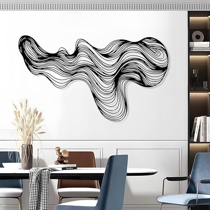 Abstract Lines Metal Wall Decor, Metal Irregular Wall Art, Geometric Artwork, Mid Century Modern Decor, Neutral Abstract Sign, Line Art Sculpture (Gold, 35"L x 20"W)