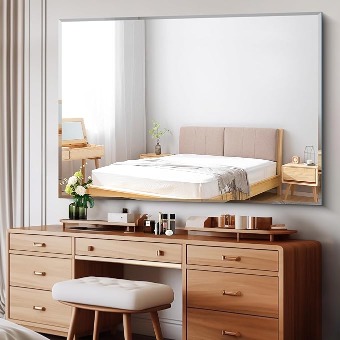 60x40 Large Beveled Mirror, Frameless Beveled Bathroom Mirrors for Over Sink, Upgraded Shatterproof Beveled Frameless Vanity Mirror for Bathroom,Bedroom,Living Room and Entryway