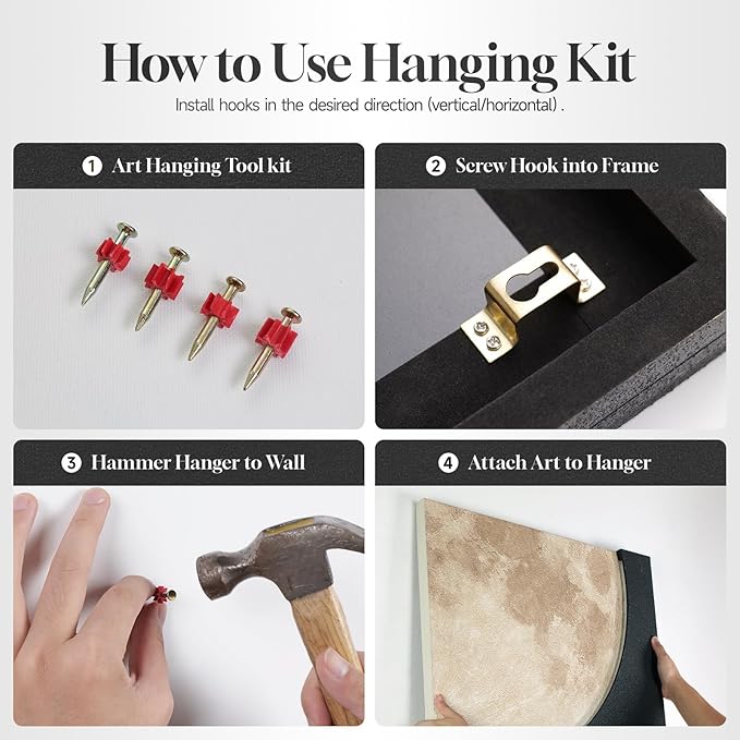 3D Textured Black and White Abstract Wall Art with LED Lights Moon Design, 3 Piece Modern Wall Paintings Artwork for Walls, Minimalist Neutral Black Beige Wall Decor for LIving Room, Hallway, Bedroom