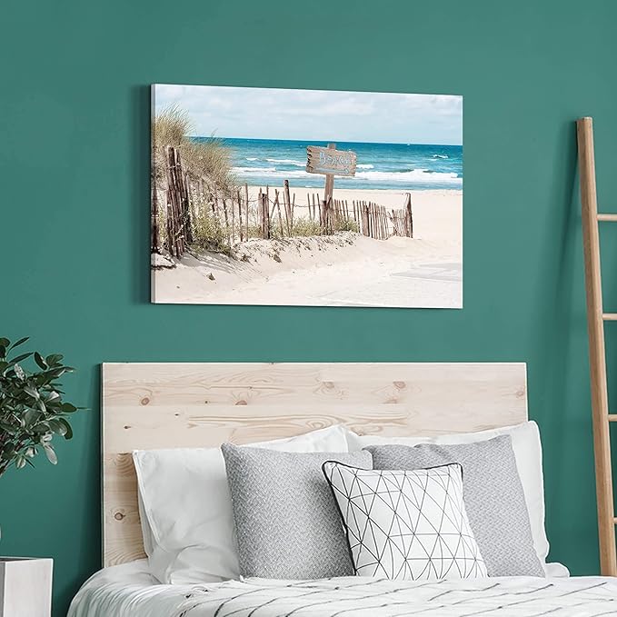 Coastal Canvas Wall Art Picture: Beach Scene Ocean Artwork Decor Seascape Seashore Landscape Painting Sea Seaside Wave Print for Living Room Home Office 36 x 24 Inch
