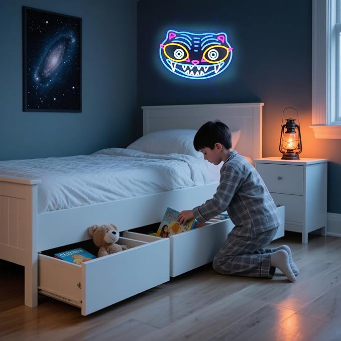 Blue Tiger LED Neon Sign, Animal Shape Wall Decor, 16.5x11.2 Inch, USB Powered, Dynamic Design for Gaming Room