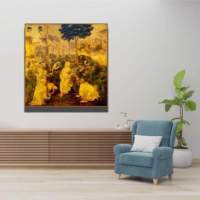 Adoration Of The Magi By Leonardo Da Vinci Canvas Wall Art - Renaissance Print - World Famous Paintings Collection - Cool Home Decor for Kitchen Bedroom Living Room - Unframed