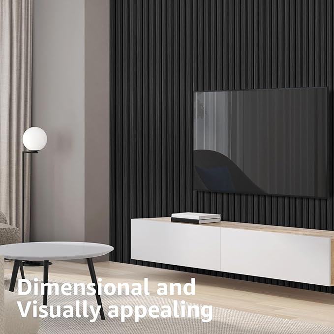 Art3d Slat Wall Panels, WPC Soundproof 3D Wall Paneling for Interior Wall Decor, TV Background, 8-Pack 96 x 6 in. Black