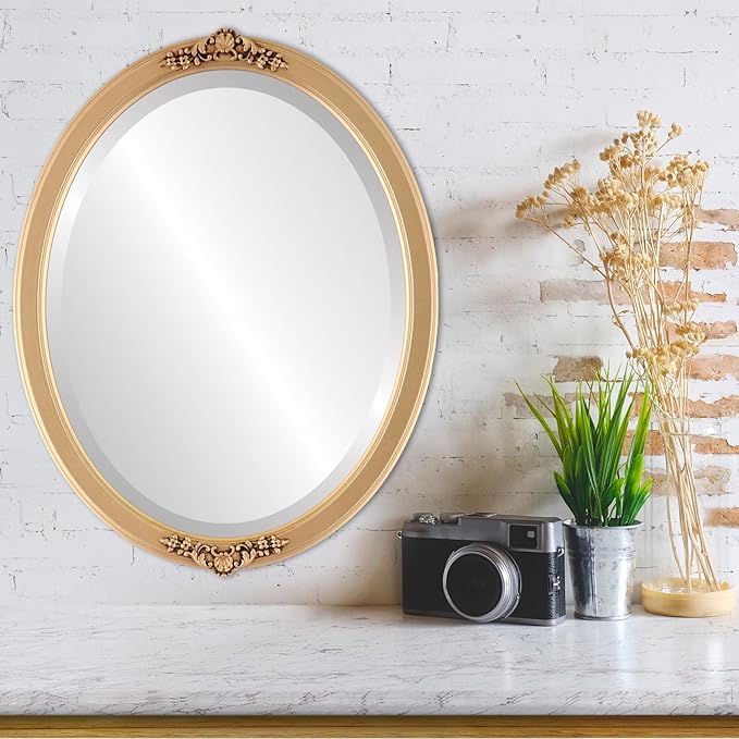OVALCREST Oval Beveled Wall Mirror for Home Decor - Athena Style - Gold Spray - 26" x 20" Outside Dimensions