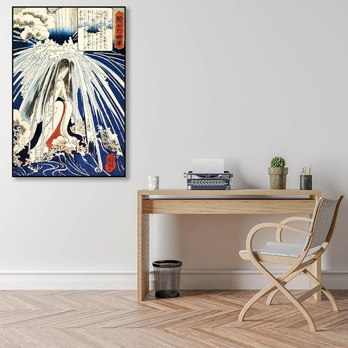 OKRA Utagawa Kuniyoshi Canvas Wall Art Hatsuhana Doing Penance Under The Tonosawa Waterfall Poses Poster Japanese Ukiyo-E Woodcut Art Animal Nature Landscape Poster Japanese Classic 12×18in/30×45cm