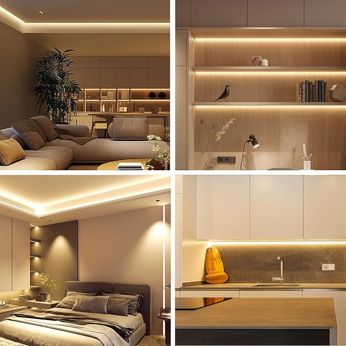 32.8ft COB LED Strip Lights Warm White Dimmable DC 24V 3000K Flexible LED Tape Light for Bedroom, with Remote and app Control LED Tape Lights,for DIY Home Decoration