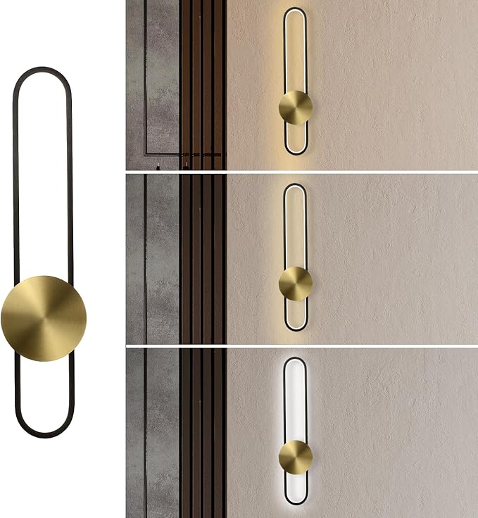 Modern Wall Sconce Dimmable 3000K/4000K/6000K LED Wall Light Fixture, Hardwired Wall Lamp for Living Room, Dining Room, Bedroom, Hallway, Lobby, Entryway (Brushed Black, 22inch/H56cm)