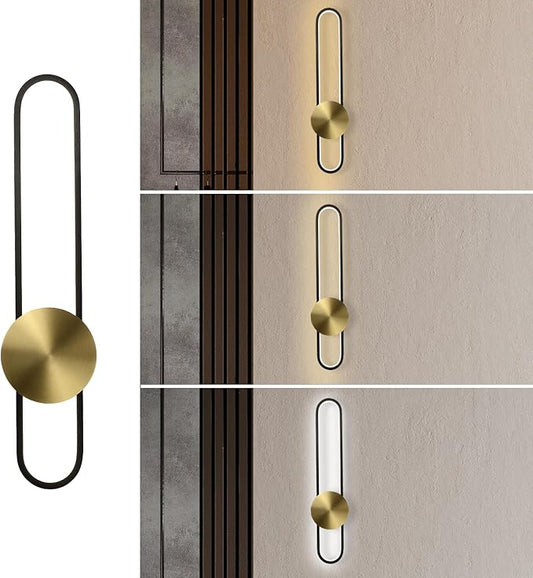 Modern Wall Sconce Dimmable 3000K/4000K/6000K LED Wall Light Fixture, Hardwired Wall Lamp for Living Room, Dining Room, Bedroom, Hallway, Lobby, Entryway (Brushed Black, 22inch/H56cm)