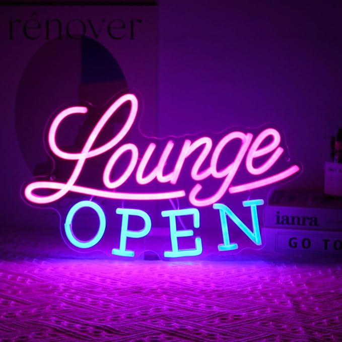 Lounge Open Neon Sign VIP Lounge Neon Light Pink Blue Letter LED Sign Dimmable Business Signs Light Up Signs for Bar Night Club Hotel Beauty Salon Decor
