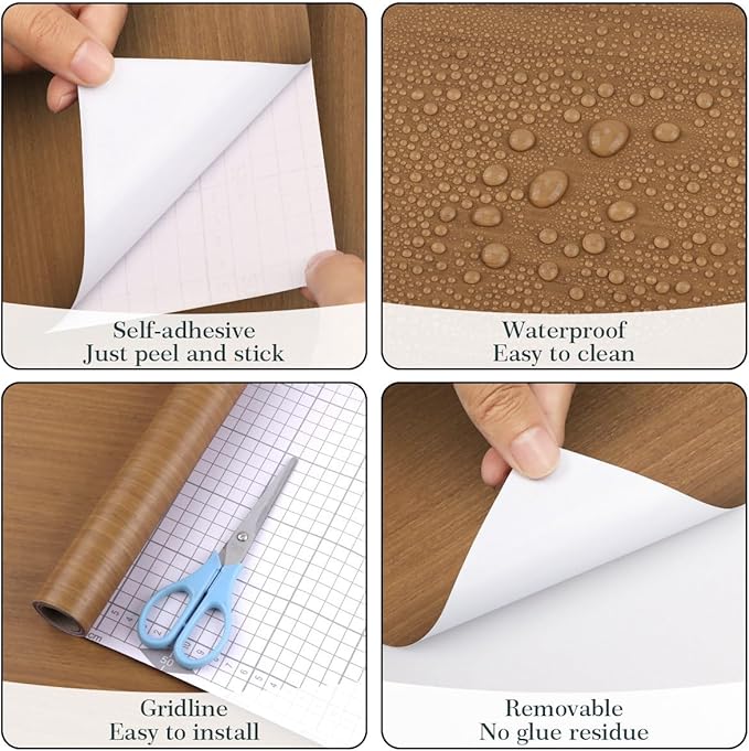 Arthome Peel and Stick Wallpaper - Brown Wood Contact Paper - Wallpaper - Self-Adhesive, Removable, and Waterproof for Cabinet Countertops Funiture (17" x393")