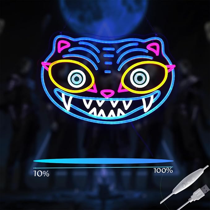 Blue Tiger LED Neon Sign, Animal Shape Wall Decor, 16.5x11.2 Inch, USB Powered, Dynamic Design for Gaming Room