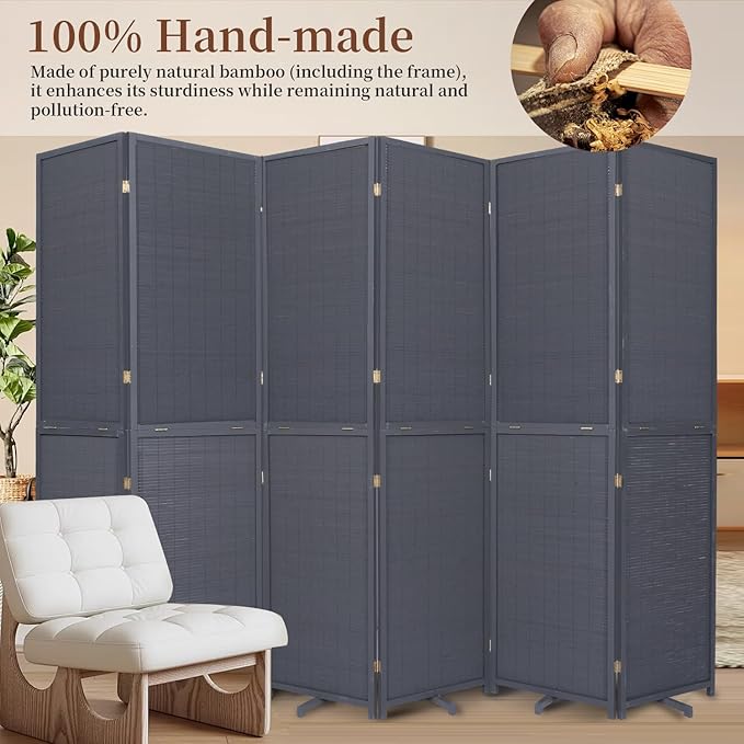 Bamboo Room Divider 6 Panel Wall Divider, 106'' W x 67'' H Folding Design with Extra Stable Base, 100% Bamboo Room Divider Screen for Room Separation, Chinese Room Partitions and Dividers Freestanding