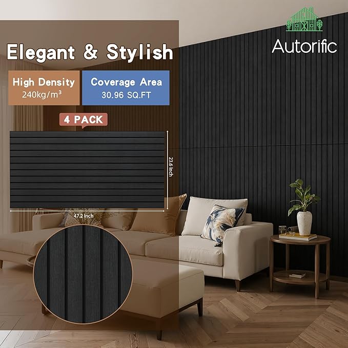 4 Pack Acoustic Panels, 47.2”x23.6” Decorative Large Acoustic Wall Panels, Sound Proof Panel with Simulated Wood Grain Finish,for Office,Home Theater,Studio,Living Room, Smoky