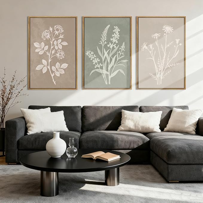 Anyzal Neutral Botanical Wall Art Boho Plant Artwork Farmhouse Floral Painting for Living Room Bedroom Dining Room 16x24 Inch Set of 3
