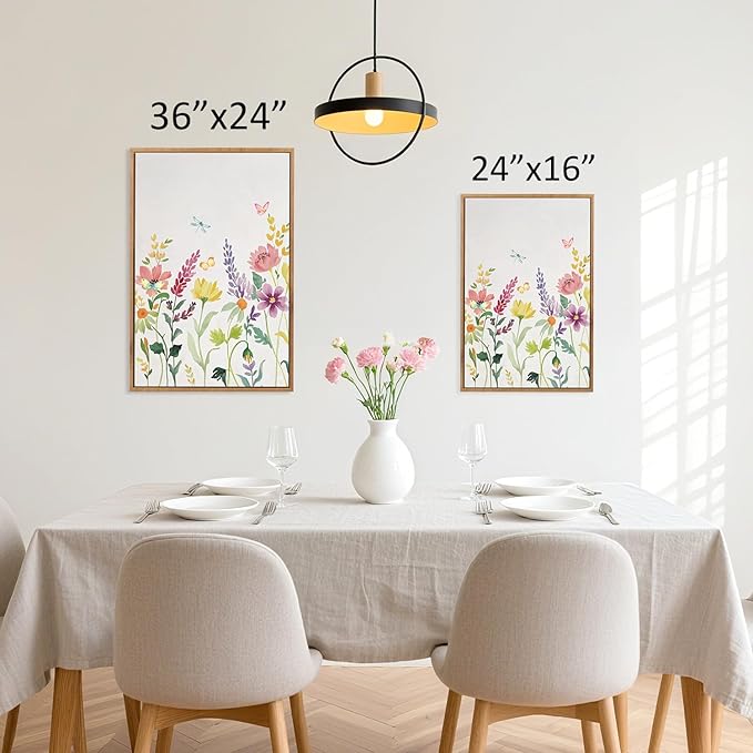 CHDITB Watercolor Floral Framed Wall Art, Colorful Botanical Flowers Wall Decor, Pastel Flower Artwork Minimalist Wildflower Painting, Modern home Art Prints for Living Room, Bedroom, Office 24"x36"x3