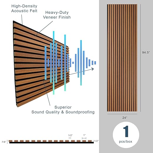 94" L x 24" W Acoustic Wood Wall Paneling, Decorative Sound Proof Panels for Walls and Ceilings, 3D Slat Wood Wall Panels (Set of 10) (Light Maple)