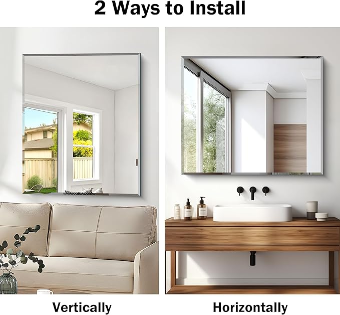 Beveled Mirror, 30x36 Inch Bathroom Mirrors for Wall Unframed, Upgraded Shatterproof Frameless Vanity Mirror Over Sink with Beveled Edge for Bathroom, Bedroom, Living Room and Entryway
