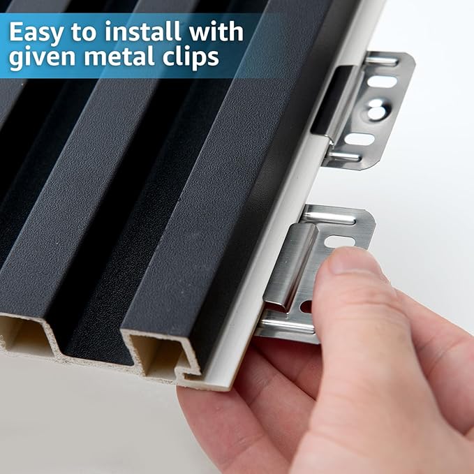 Art3d 8 Pack 104" x 6.7" Slat Wall Paneling, Glossy Metal Finish WPC 3D Wall Panels, 3D Panels for Interior Wall Decor, Living Room, Bedroom - Steel Gray