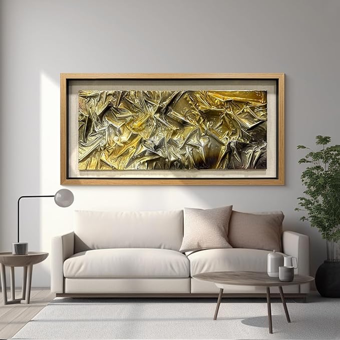 BrightA Liquid gold texture leather 3D wall art with double-sided hanging gold and silver texture reliefs, suitable for enterprise walls (horizontal/vertical) 47.2"x23.6"