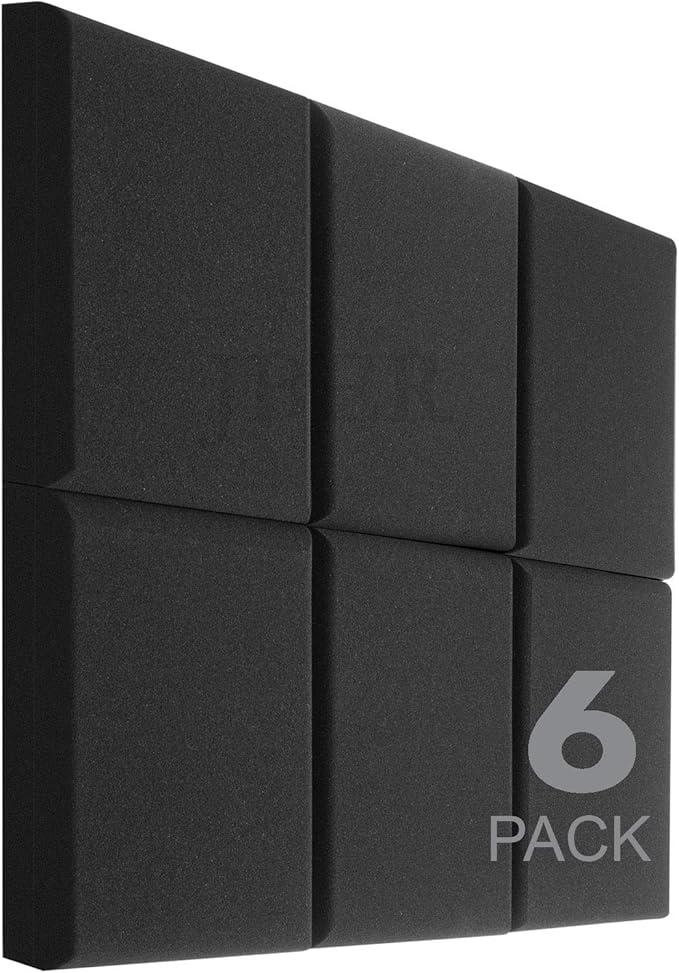 JBER Acoustic Studio Foam, 6 Pack 2" X 12" X 12" Round C-Panel Sound Foam Panels Soundproofing Treatment Studio Wall Padding Sound Absorbing Fireproof Pyramid Wedge Tiles