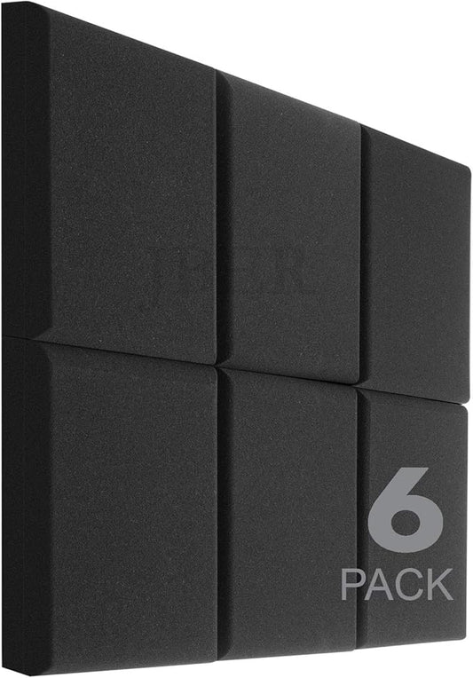 JBER Acoustic Studio Foam, 6 Pack 2" X 12" X 12" Round C-Panel Sound Foam Panels Soundproofing Treatment Studio Wall Padding Sound Absorbing Fireproof Pyramid Wedge Tiles