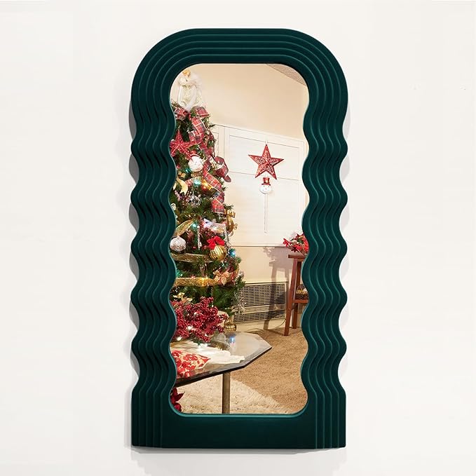 Living Room Mirrors for Wall Decor, 14x28 Arch Wall Mounted Mirror for Girl Teen Women Bedroom Decoration, Cute Hanging Wall Art Room Aesthetics for Modern Tropical Home Office (Dark Green)