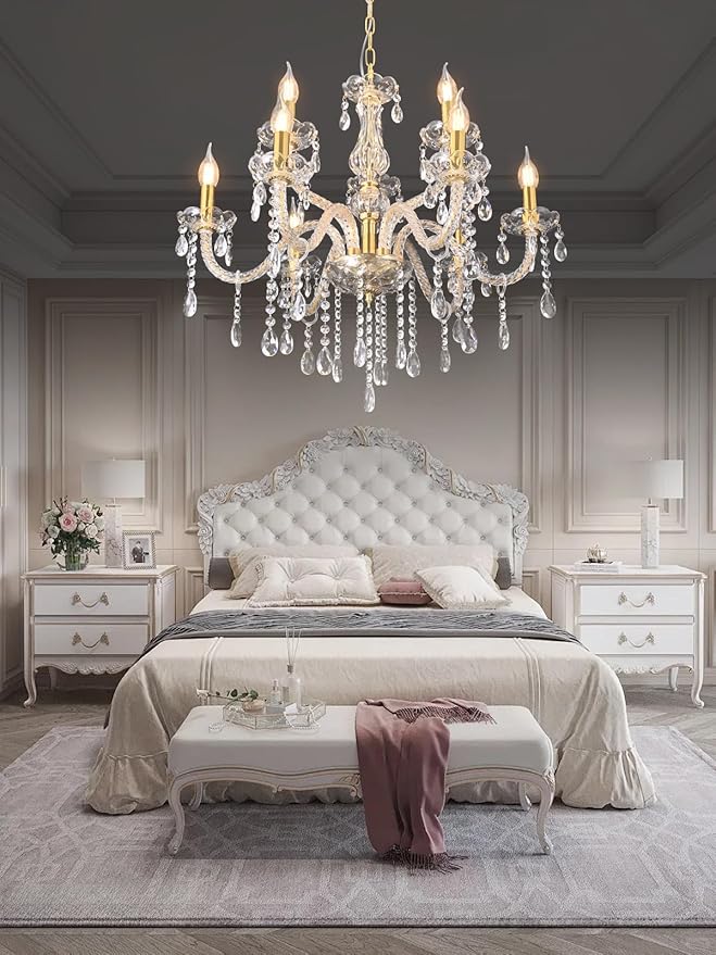 MALOSA Large Gold Crystal Chandeliers for Bedroom,Living Room,Dining Room 9 Lights