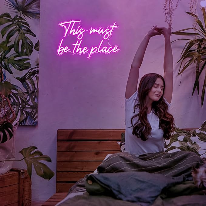 Kavaas This Must Be the Place Neon Signs 16.5" x 10.3", Pink LED Light Up Signs for Wall Decor | This Must Be The Place Sign for Bedroom, Bar, Cafe, Office, Man Cave