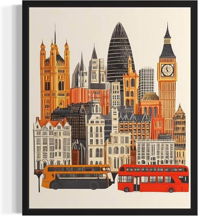 London United Kingdom Wall Art Poster Print, Vintage Retro Landscape Scenery Painting Artwork Travel Prints Decor Cityscape Landmarks Gallery 27 (London United Kingdom, 18 x 24 inches, Unframed)