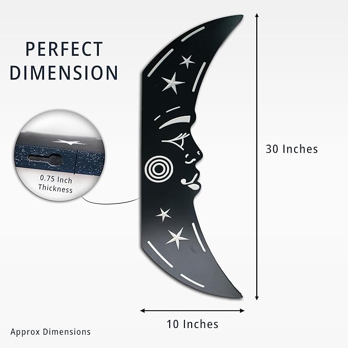 Craft and Plank 3D Floating Crescent Moon Wall Art for Aesthetic Home Decor with Modern Design | Handcrafted Wooden Sculpture | Black