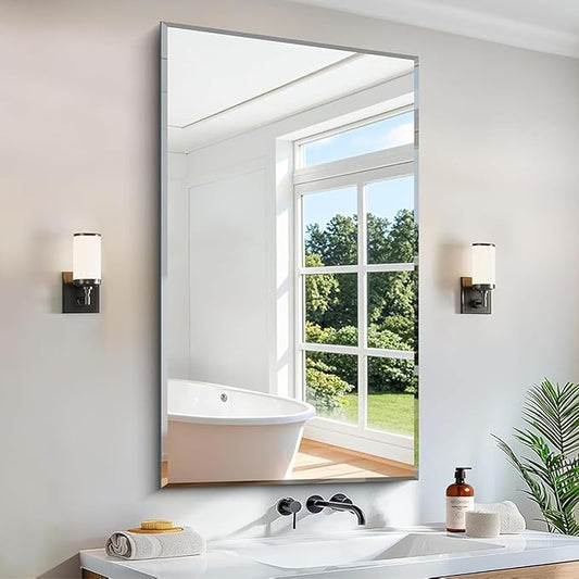 Beveled Bathroom Mirror, 24x40 Large Frameless Mirrors for Over Sink, Upgraded Shatterproof Beveled Frameless Vanity Mirror for Bathroom,Bedroom,Living Room and Entryway
