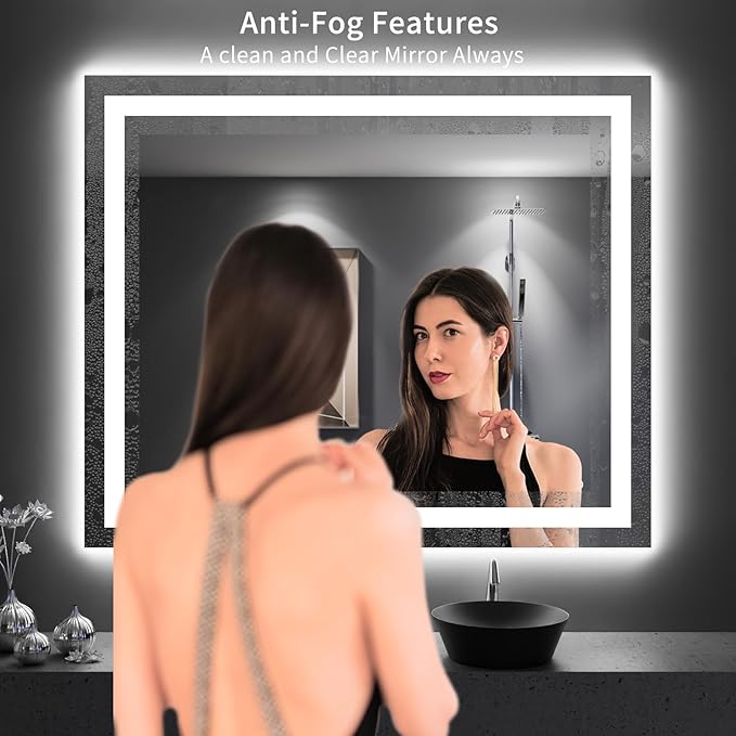 LOAAO 48"X40" LED Bathroom Mirror with Lights, Anti-Fog, Dimmable, Backlit + Front Lit, Lighted Bathroom Vanity Mirror for Wall, Memory Function, Tempered Glass, Shatter-Proof, ETL Listed