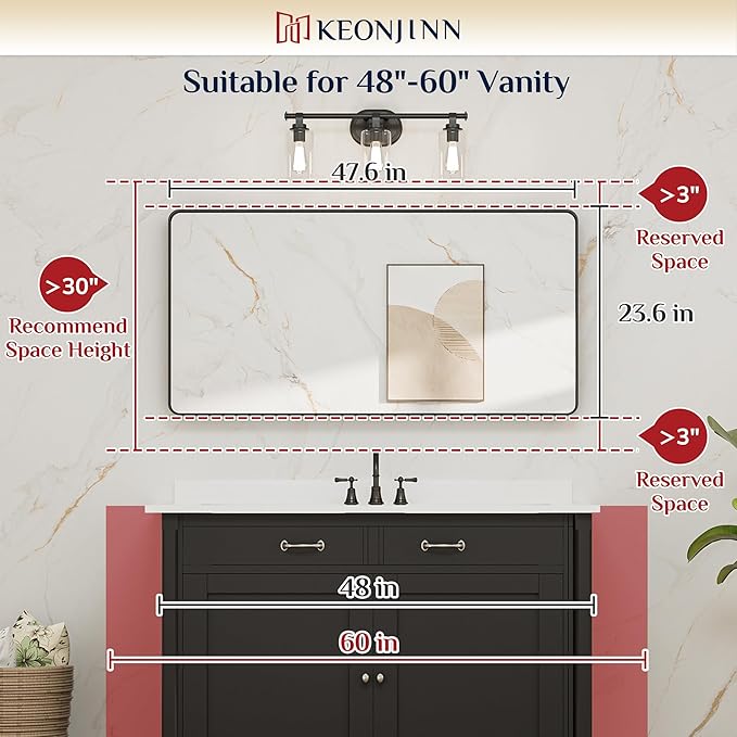 Keonjinn Brushed Nickel Mirror 48” x 24” Silver Bathroom Mirror for Over Sink, Rounded Rectangle Farmhouse Vanity Mirror, HD Tempered Glass, Metal Framed Full Length Wall Mirror(Horizontal/Vertical)