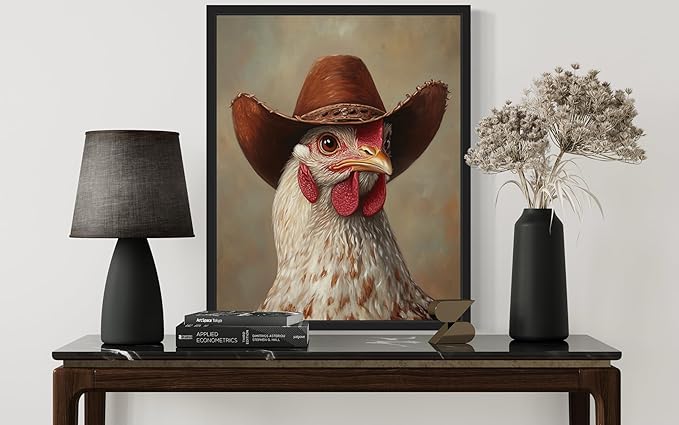 Chicken Cowboy Art Print Poster Wall Art, Western Country Farmhouse Wild West for Bedroom, Bathroom, Living Room Art Decor 58 (Chicken, 11 x 14 inches, Unframed)