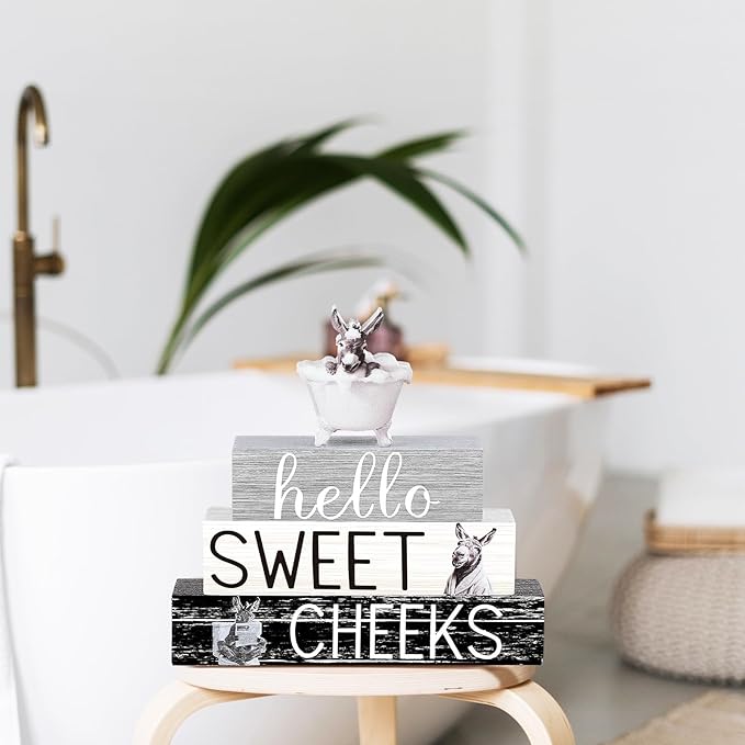 4 Pcs Funny Donkey Bathroom Decor Farmhouse Donkey Bathroom Decoration Western Hello Sweet Cheeks Table Centerpiece Christmas