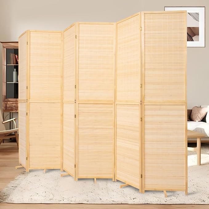 Bamboo Room Divider 6 Panel Wall Divider, 106'' W x 67'' H Folding Design with Extra Stable Base, 100% Bamboo Room Divider Screen for Room Separation, Chinese Room Partitions and Dividers Freestanding