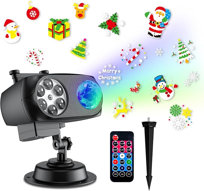 Christmas Light Projector Outdoor, RGBW Water Ripple with 10 Slides, 3D Moving Patterns, Remote Control Waterproof Christmas Projector Lights for Outdoor Yard House Garden Holiday Decorations