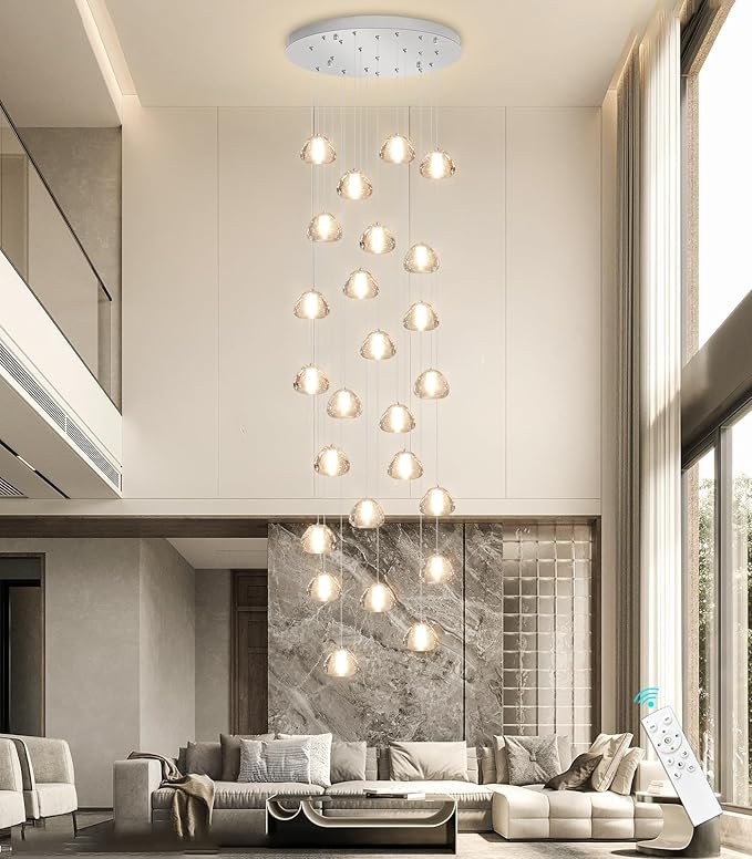 25-Lights Modern Crystal Chandeliers for Staircase LED Handing Light Fixture for Foyer Hallway