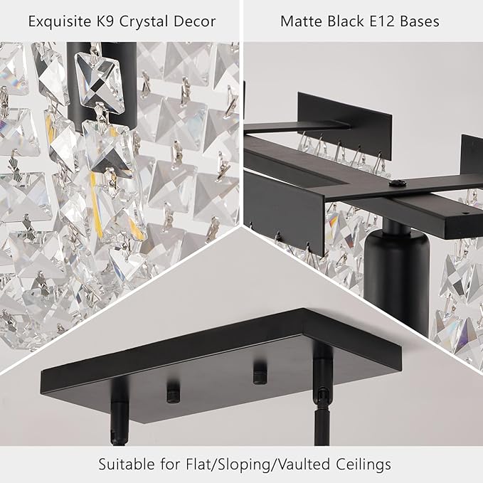 36" Black Chandelier, 5-Light Crystal Chandeliers for Dining Room, Modern Dining Room Light Fixture, Farmhouse Kitchen Island Lighting, Vintage Hanging Pendant Lights, Dining Chandelier Over Table