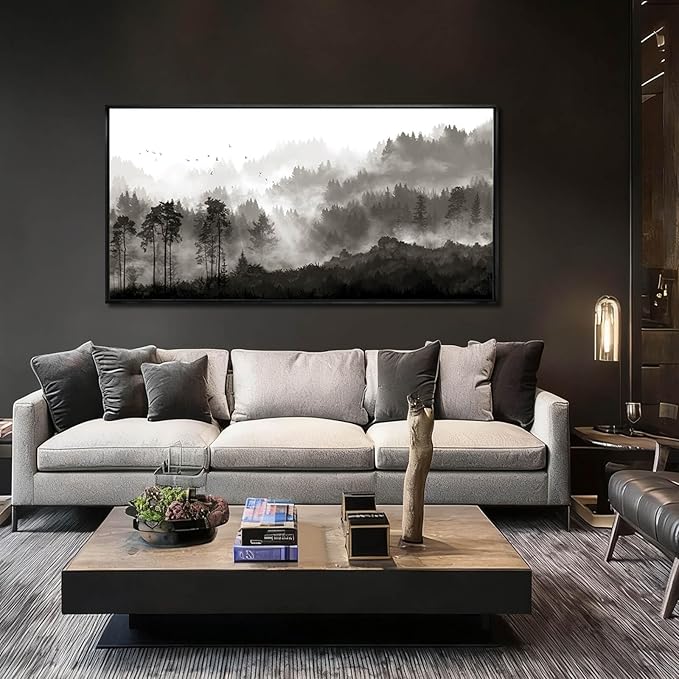 Black and White Framed Wall Art Tree Wall Decor Contemporary Photo Prints 29"x58" Kitchen Artwork Home Decorations for Living Room