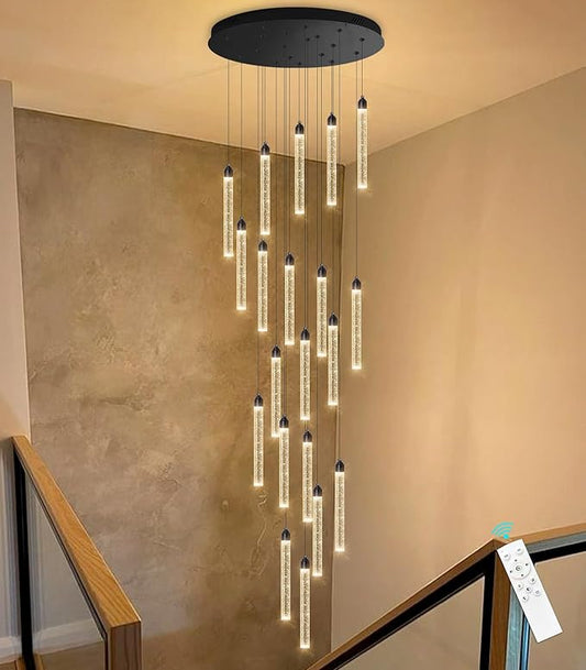 20-Lights Chandelier LED Dimmable Chandeliers for Entryway Flush Mount Ceiling Pendant Light Fixture Crystal Chandeliers for Living Room Black Finished Lighting Modern 156in High Ceiling Chandelier